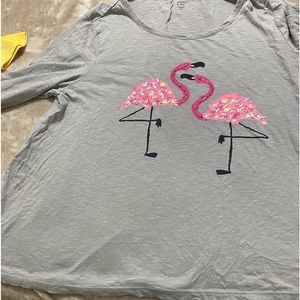 Crown & Ivy top gray flared bottom sequin pink stork XL beachwear thin material
